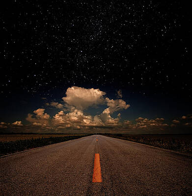 Down The Road Under Stars Print by Clintspencer