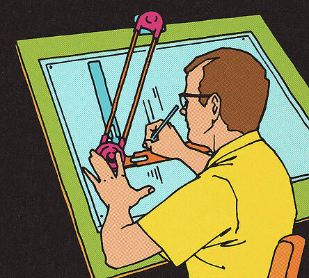 Retro Designer at Work Drawing