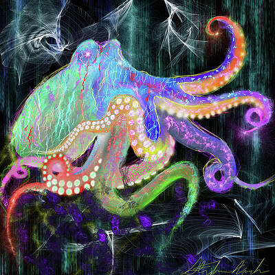 Wall Art - Painting - Electric Octopus by Stephanie Analah