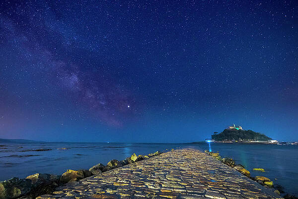 Wall Art - Digital Art - England, Cornwall, Great Britain, English Channel, South West Coast Path, British Isles, Marazion, St Michael's Mount, St Michael's Mount At Night by Sebastian Wasek