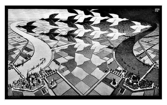 Germanposters MC Escher Tag und Nacht Poster Kunstdruck Bild 55x86,7cm 