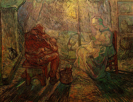 Wall Art - Painting - Evening The Watch after Millet by