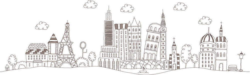 Famous Buildings On A Landscape Print by Eastnine Inc.