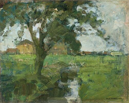 Wall Art - Painting - Farm Setting With Foreground Tree And Irrigation Ditch by Piet Mondrian