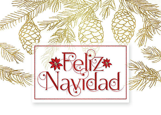 Feliz Navidad Golden Pines with Red Typography by Doreen Erhardt Feliz Navidad Golden Pines with Red Typography by Doreen Erhardt