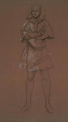 Wall Art - Drawing - Figure Study. Man In Medieval Costume. Possibly A Study by Edwin Austin Abbey