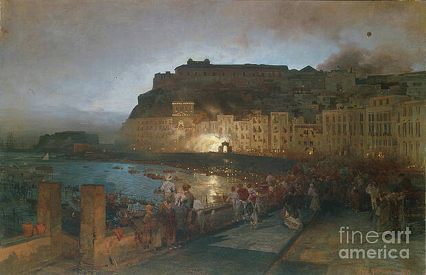 Wall Art - Drawing - Fireworks In Naples, 1875. Artist by Heritage Images