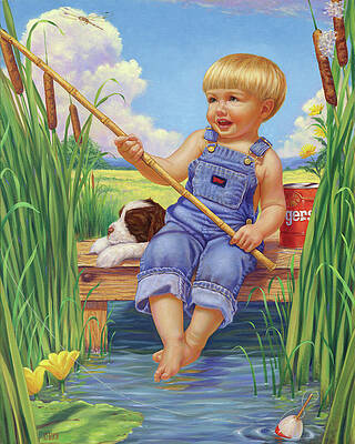 Boy Fishing Paintings for Sale - Fine Art America