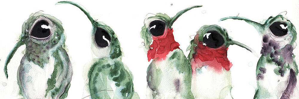 Wall Art - Painting - Five Little Hummers by Dawn Derman