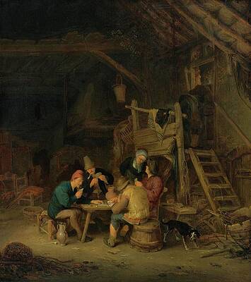 Wall Art - Painting - Four Card Players In A Rustic Interior by Adriaen Van Ostade