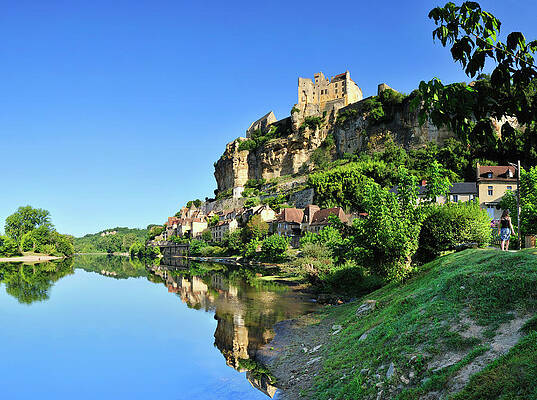 Castle Wall Art featuring the digital art France, Nouvelle-aquitaine, Beynac-et-cazenac, Dordogne, Village And Dordogne River by Luca Da Ros