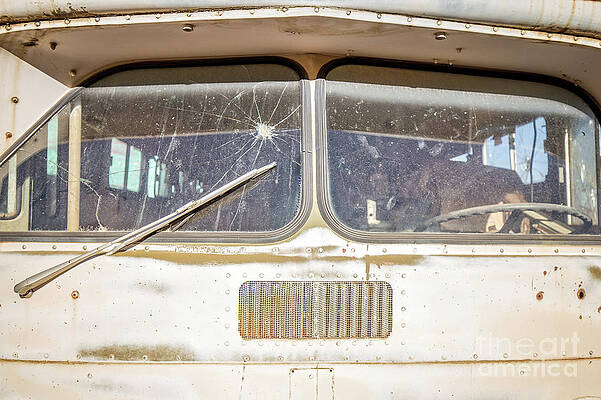 Wall Art - Photograph - Front of an old Bus in a junkyard by Edward Fielding