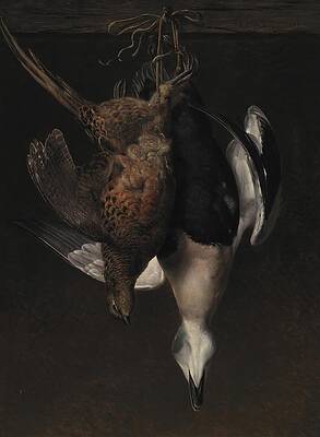 Wall Art - Painting - Game. A Pheasant And An Eider by Johan Laurentz Jensen
