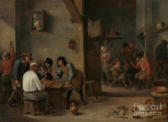 Wall Art - Painting - Game Of Backgammon, Circa 1640, Transferred To Canvas by David The Younger Teniers