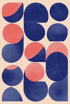 Wall Art - Photograph - Geometric Abstract Art with Blue and Red Shapes by Melloi Art Prints