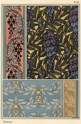 Wall Art - Drawing - Glycine in art nouveau patterns for stained glass, fabric and wallpaper. Lithograph by M.P.Verneuil. by Album