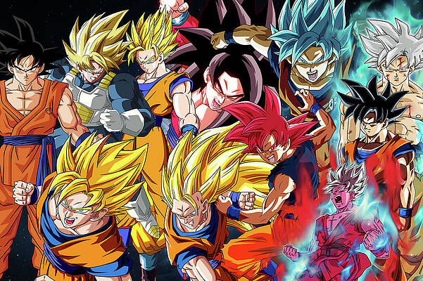 Wall Art - Drawing - Goku All Transformations by Jason Stonebanks