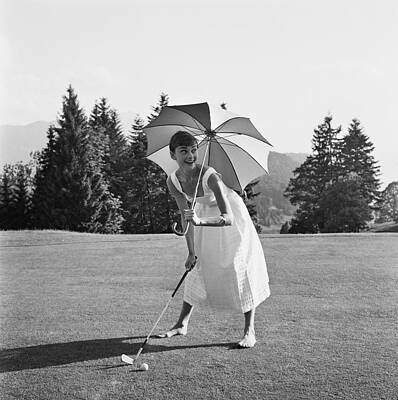Golfing Hepburn Print by Hulton Archive