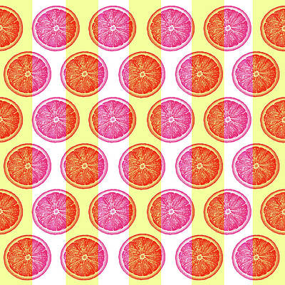 Wall Art - Mixed Media - Grapefruit Slice Pattern 1 - Tropical Pattern - Tropical Print - Lemon - Orange - Fruit - Tangerine by Studio Grafiikka