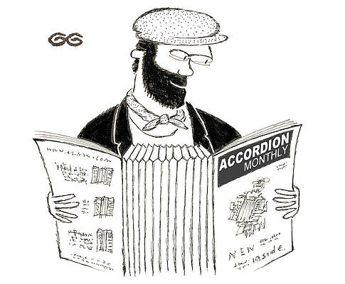 Wall Art - Drawing - Guy Reading Accordion Monthly, Which Has Bellows In by Gordon Gurvan
