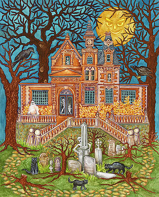 Wall Art - Painting - Halloween Moonlit House by Andrea Strongwater