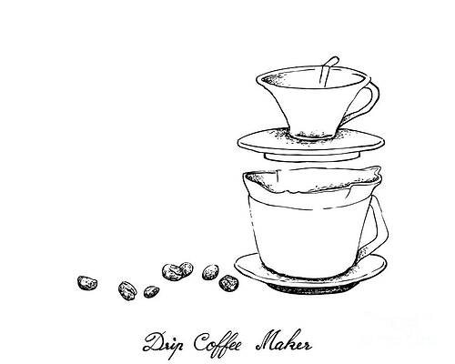 Hand Drawn of Vietnam Coffee Dripper with Coffee Beans Drawing by Iam Nee -  Fine Art America