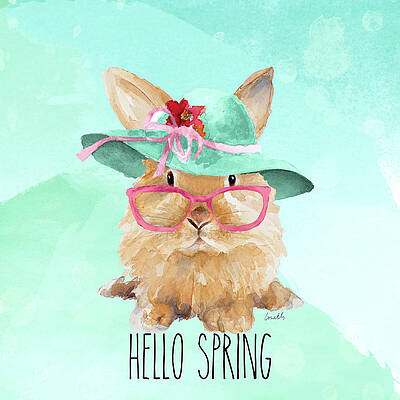 Wall Art - Mixed Media - Hello Spring Bunny On Watercolor by Lanie Loreth