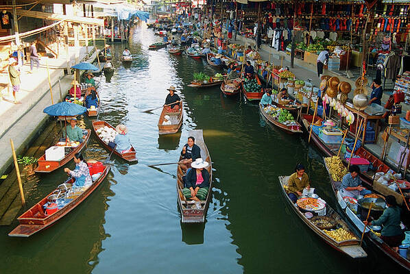Floating Market, Bangkok, Thailand Tote Bag by Mint Images/ Art Wolfe 