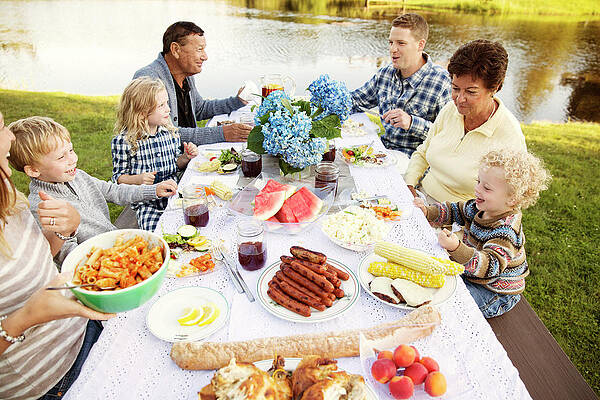 Wall Art - Photograph - High Angle View Of Multi Generation Family Enjoying On Picnic Table by Cavan Images
