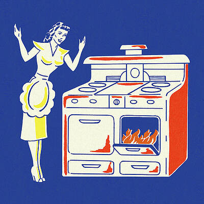 Wall Art - Drawing - Homemaker with Flames in the Oven by CSA Images