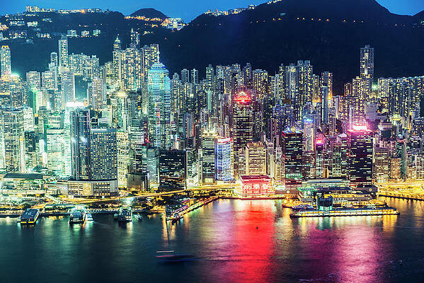 Postereck 3305 Poster & Canvas Hong Kong Skyline China Asia Metropolis Evening