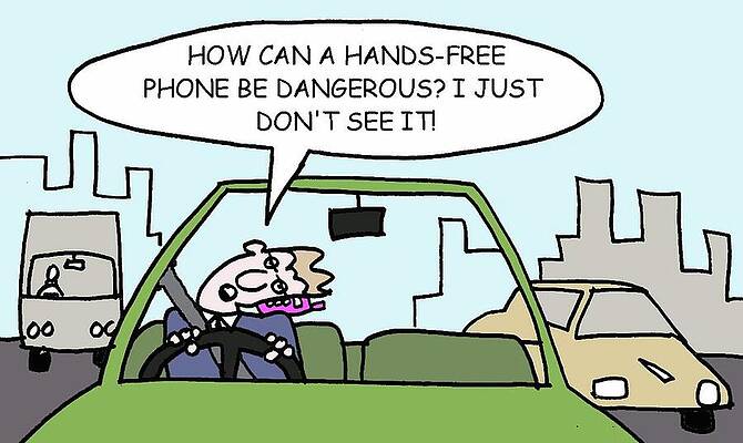 Wall Art - Drawing - How Can A Hands-free Phone Be Dangerous  I Just Don't See by Mike Flanagan