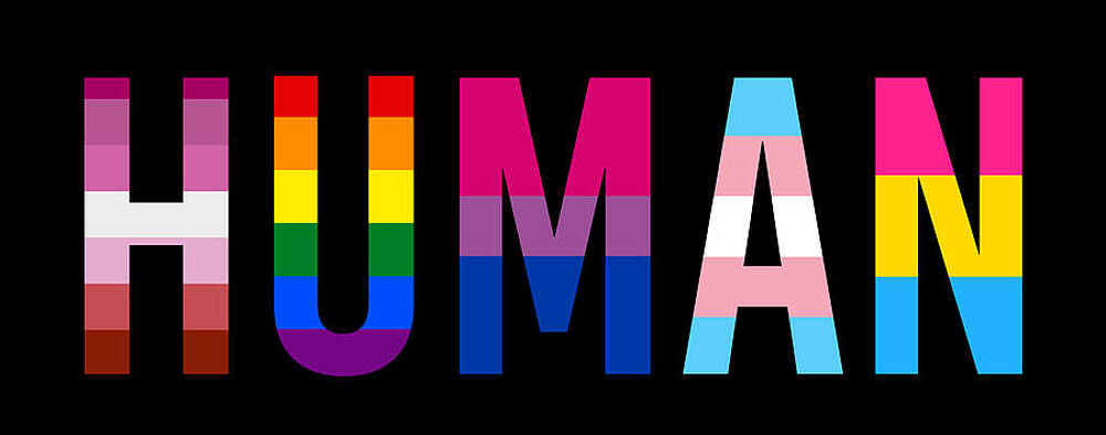 HUMAN LGBT pride flags.