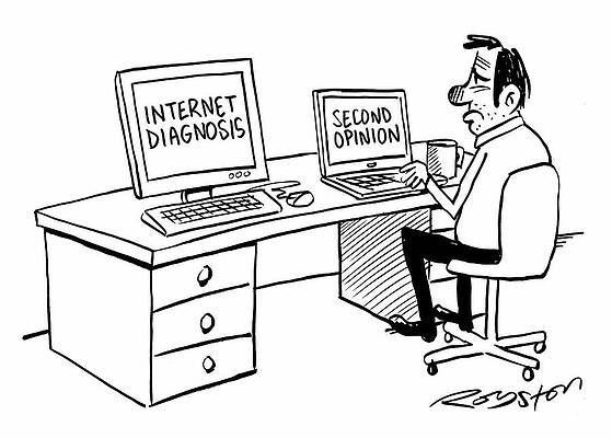 Wall Art - Drawing - Hypochondriac At Two Computers. One Reads 'internet by Royston Robertson