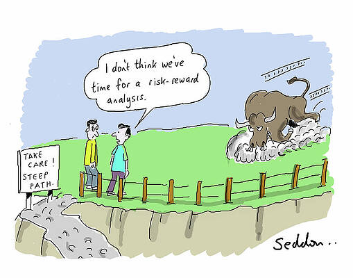 Wall Art - Drawing - I Don't Think We've Time For A Risk-reward Analysis by Mike Seddon