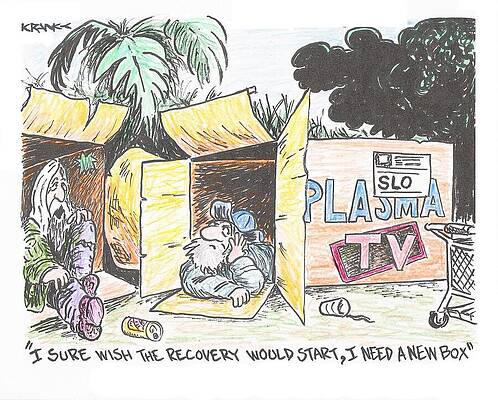 Wall Art - Drawing - I Sure Wish The Recovery Would Start, I Need A New Box by Joseph Rank