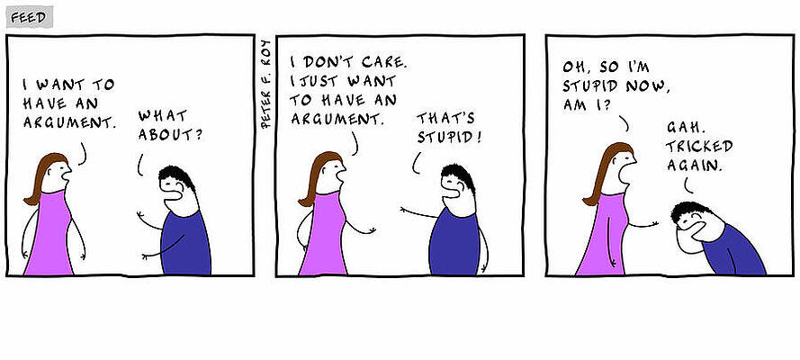 Wall Art - Drawing - I Want To Have An Argument.' - 'what About' - 'i Don't by Peter Roy