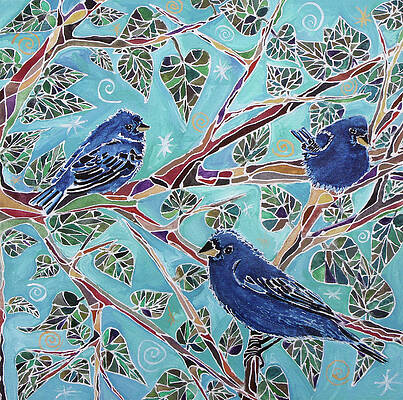 20x20 cm Indigo Bunting art Colorful wall art Bird lovers gift Original bluebird painting on canvas 8x8''