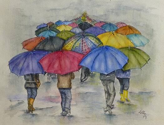 People Walking In The Rain Paintings Fine Art America