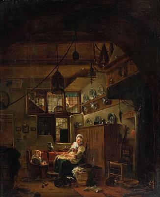 Wall Art - Painting - Interior Of A Dutch Farm Cottage by Thomas Wijck