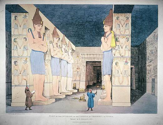 Wall Art - Painting - Interior of Temple at Abu Simbel, Nubia, Egypt. Painted in 1822, colour engraving. by Giovanni Battista Belzoni -1778-1823-