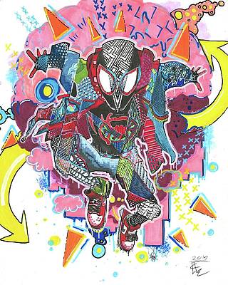 Wall Art - Drawing - Into the Spider-verse by Cooper Herweck