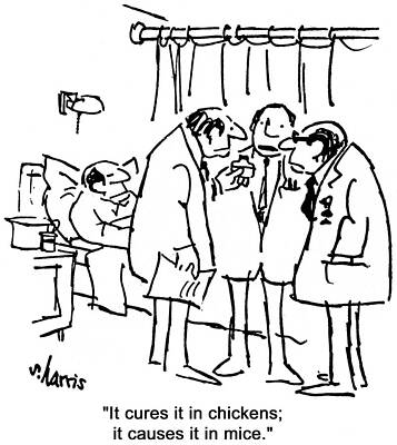 Wall Art - Drawing - It Cures It In Chickens, It Causes It In Mice by Sidney Harris