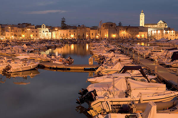 Italy, Puglia, Trani, Boats Docked At Print by Peter Adams