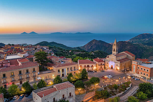 District Wall Art featuring the digital art Italy, Sicily, Messina District, Mediterranean Sea, Naso, The Village Of Naso Seen From Above by Antonino Bartuccio