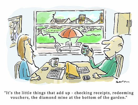Wall Art - Drawing - It's The Little Things That Add Up - Checking Receipts by Huw Aaron