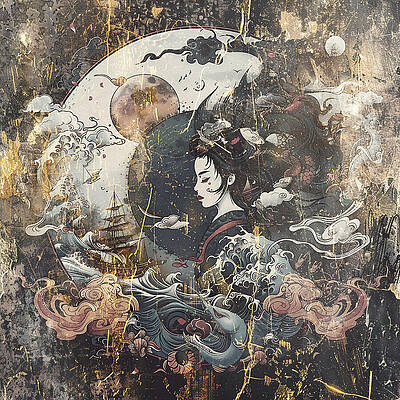 Wall Art - Mixed Media - Japan Ink Art Illustration Wallart 25 by Rafal Kulik