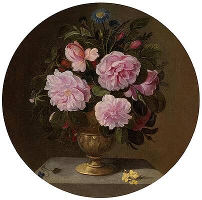 Wall Art - Painting - 'Jarron de bronce con rosas', 17th century, Spanish School, Oil on canvas, P07919. by Pedro de Camprobin -1605-1674-