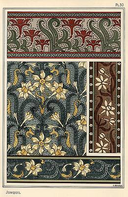 Wall Art - Drawing - Jonquil, Narcissus jonquilla, as design motif in wallpaper and fabric patterns. by Album
