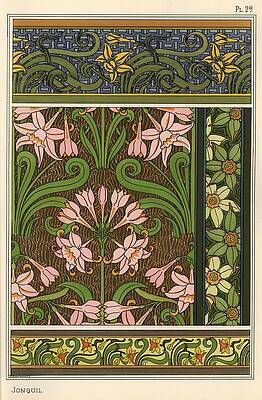 Wall Art - Drawing - Jonquil, Narcissus jonquilla, as design motif in wallpaper and fabric patterns. Lithograph by Ver... by Album